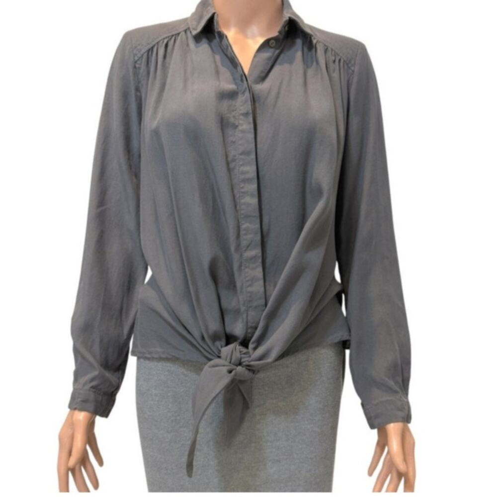 Anthropologie Maeve Tuesday XS button front tie low hem top TLS1 2904
